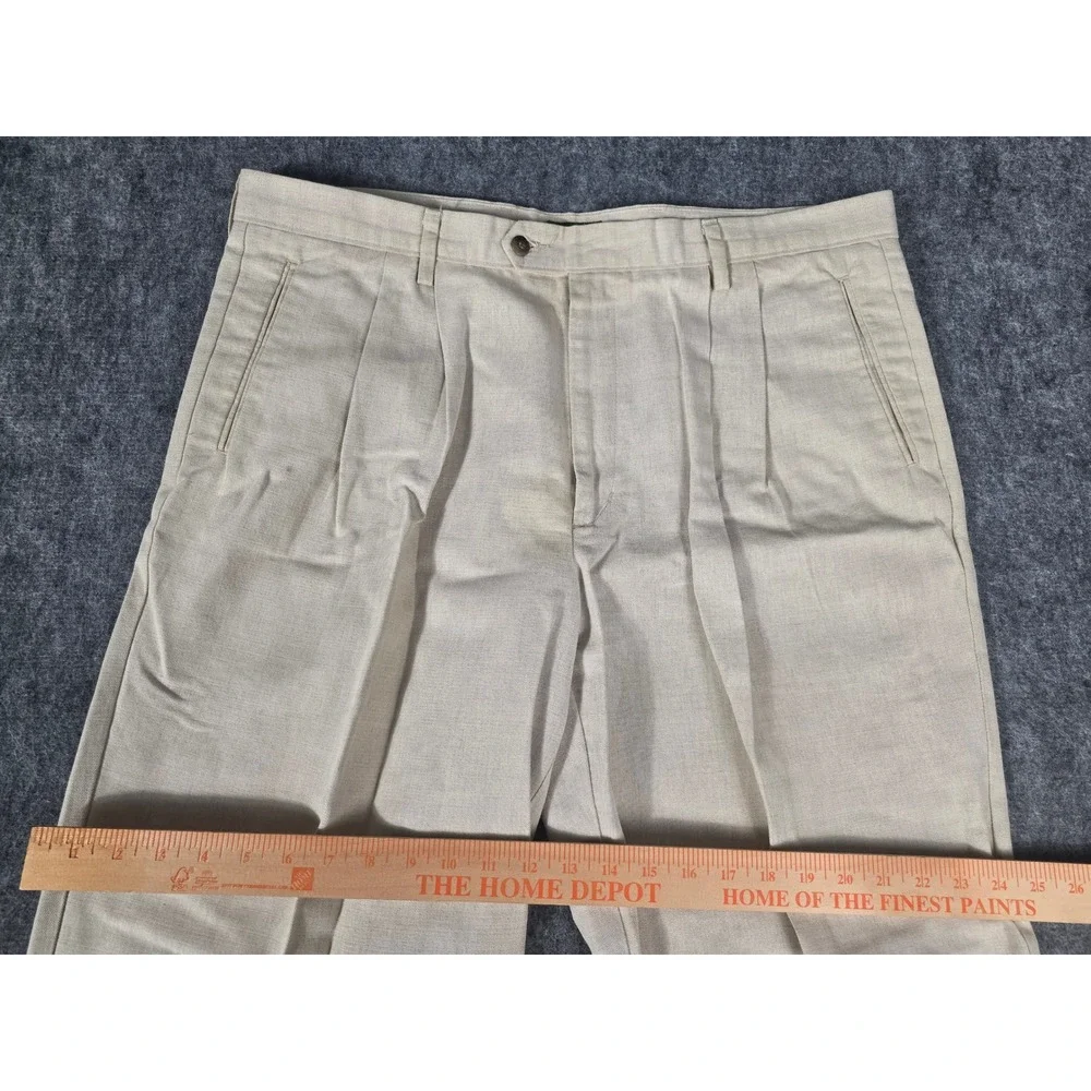 Vintage Dockers Pleated Linen Cotton Trousers Men 40x30 Beige Cuffed Chino Pants